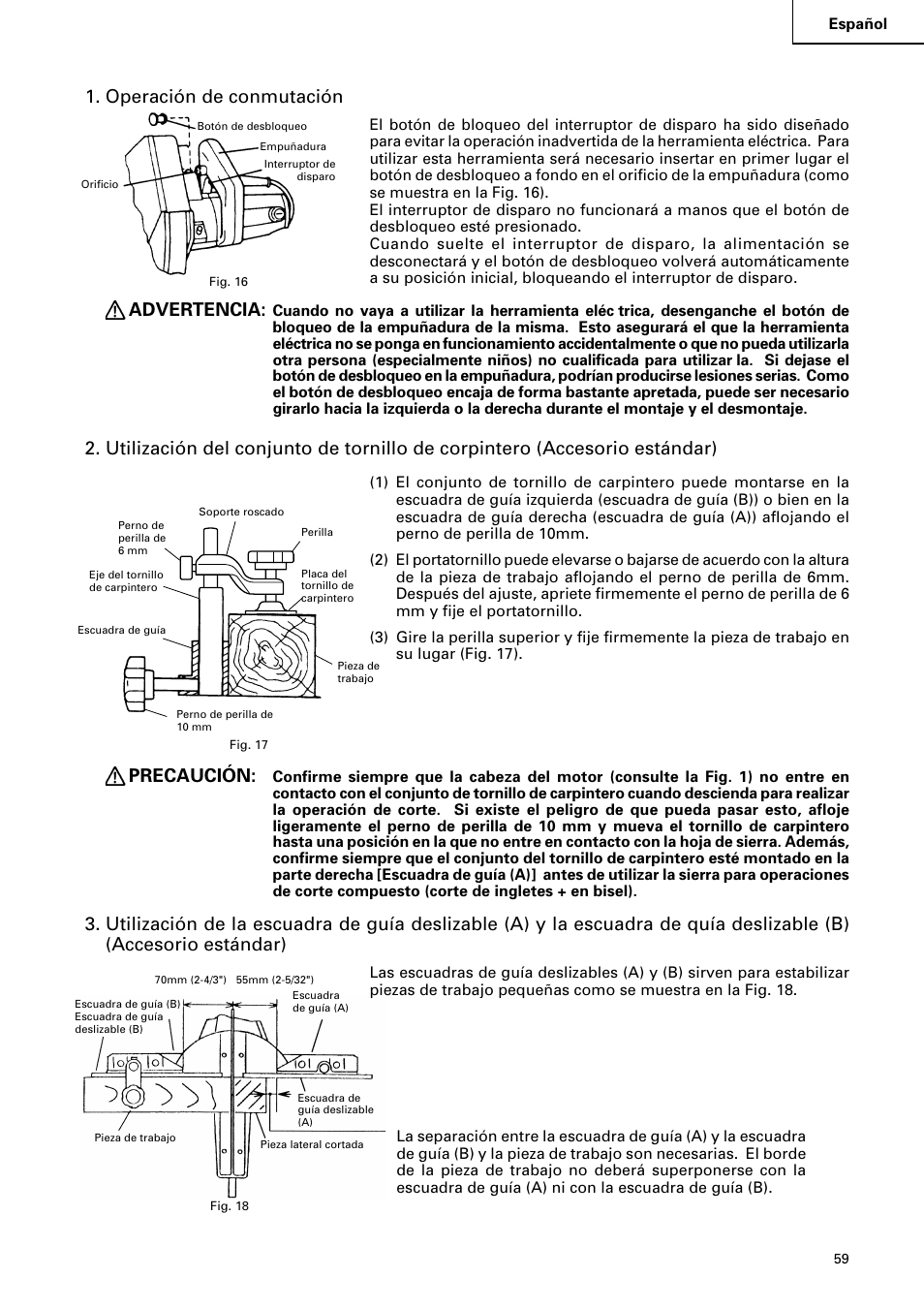 Operación de conmutación, Advertencia, Precaución | Hitachi C 8FB2 User Manual | Page 59 / 76