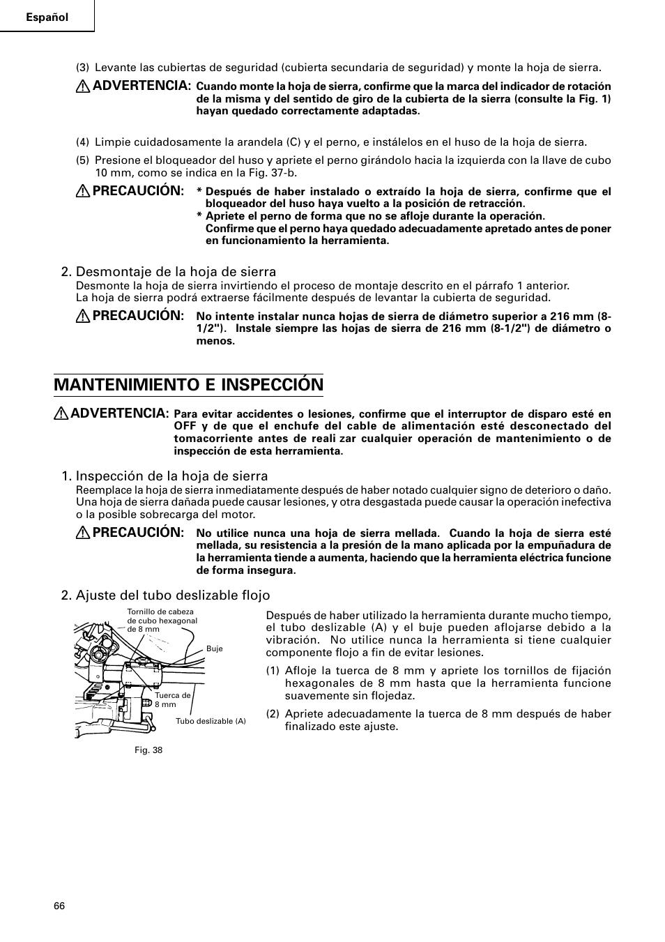 Mantenimiento e inspección | Hitachi C 8FB2 User Manual | Page 66 / 76