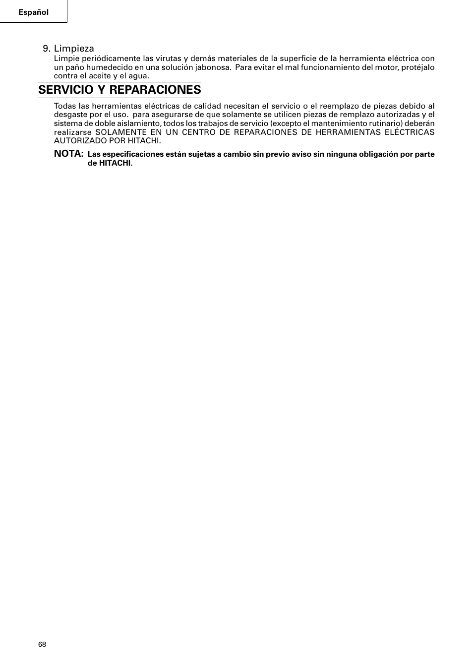 Servicio y reparaciones | Hitachi C 8FB2 User Manual | Page 68 / 76