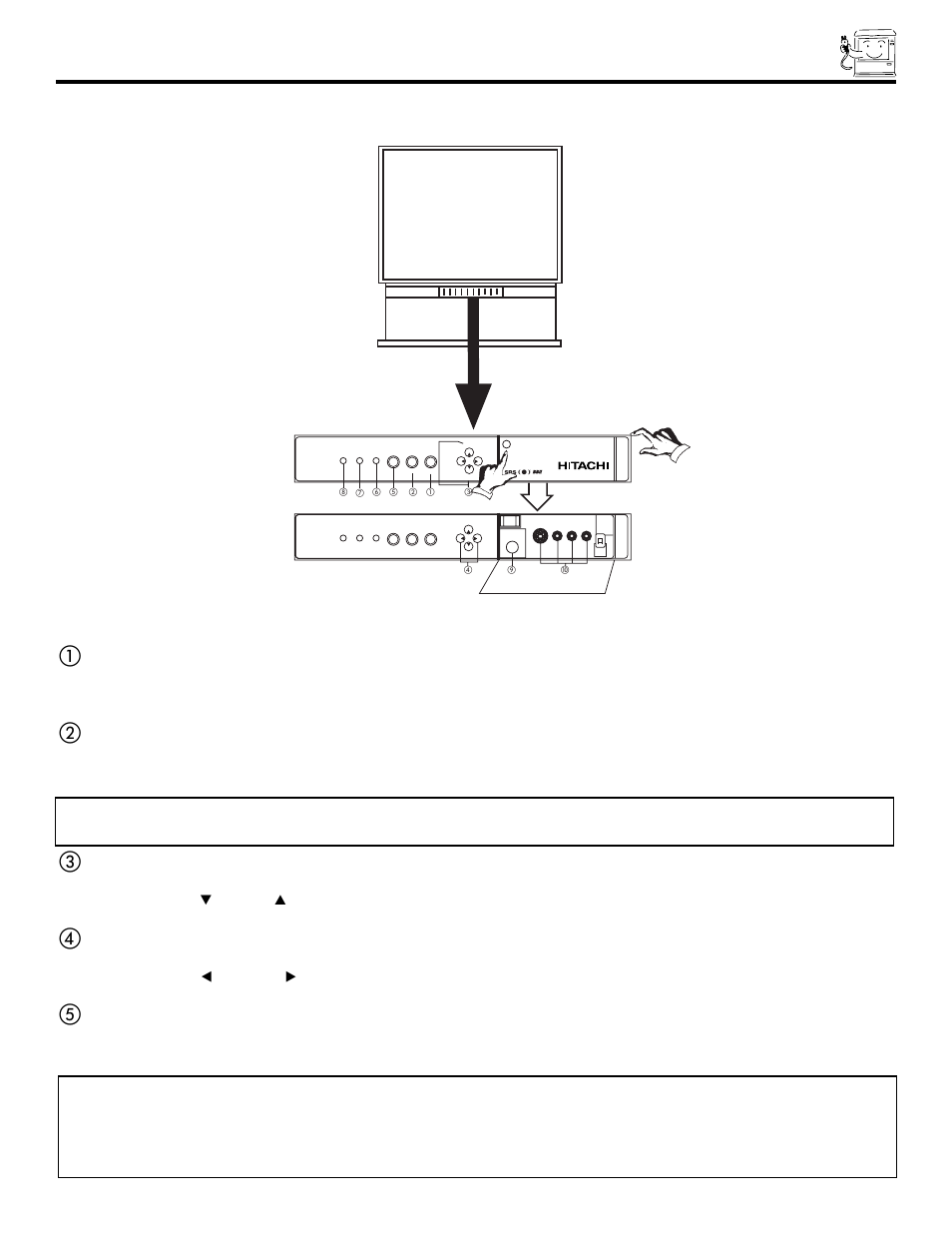 Front panel controls, Front view | Hitachi 53FDX20B User Manual | Page 7 / 68