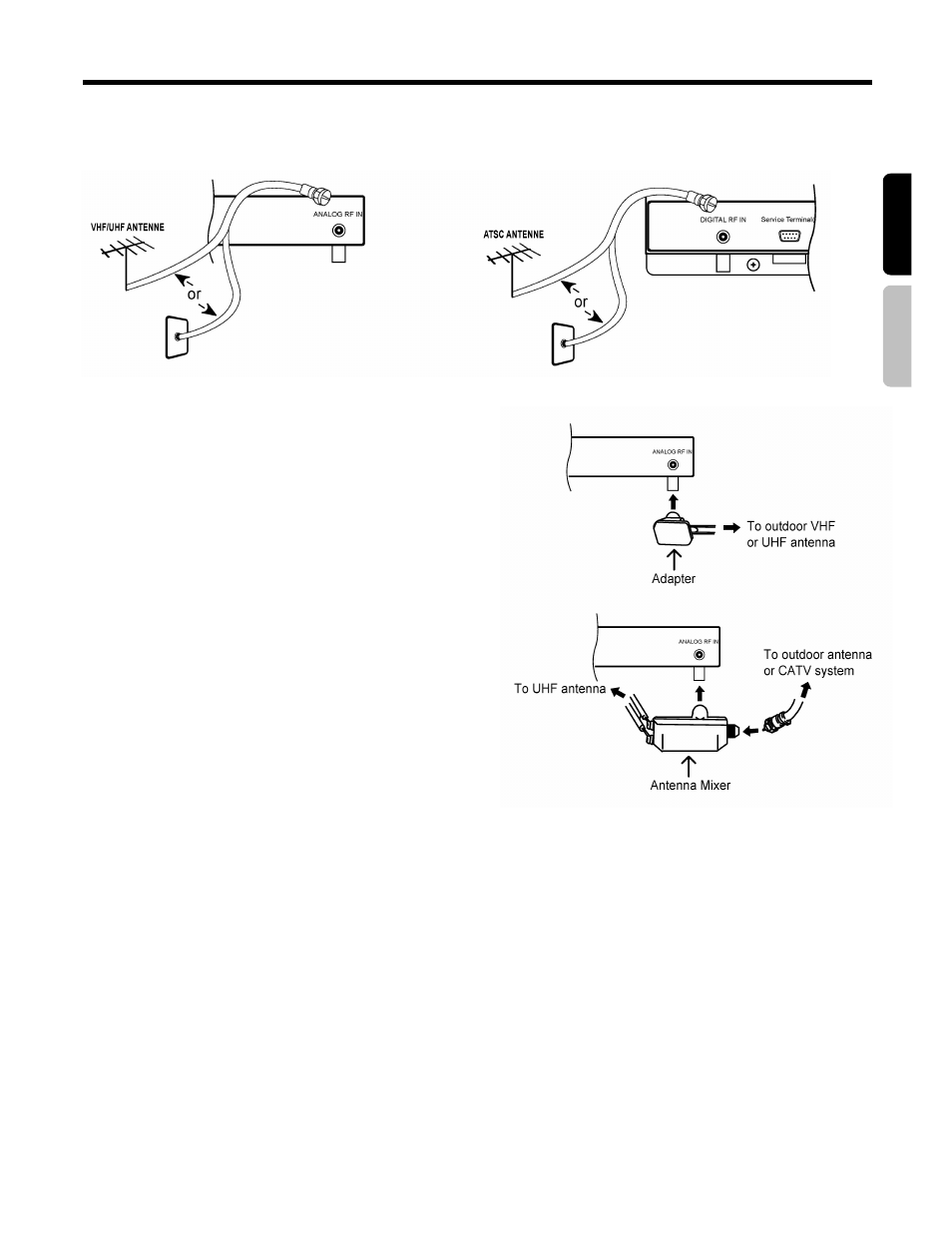 Antenna connections to rear panel jacks | Hitachi 42HDF52 User Manual | Page 12 / 50