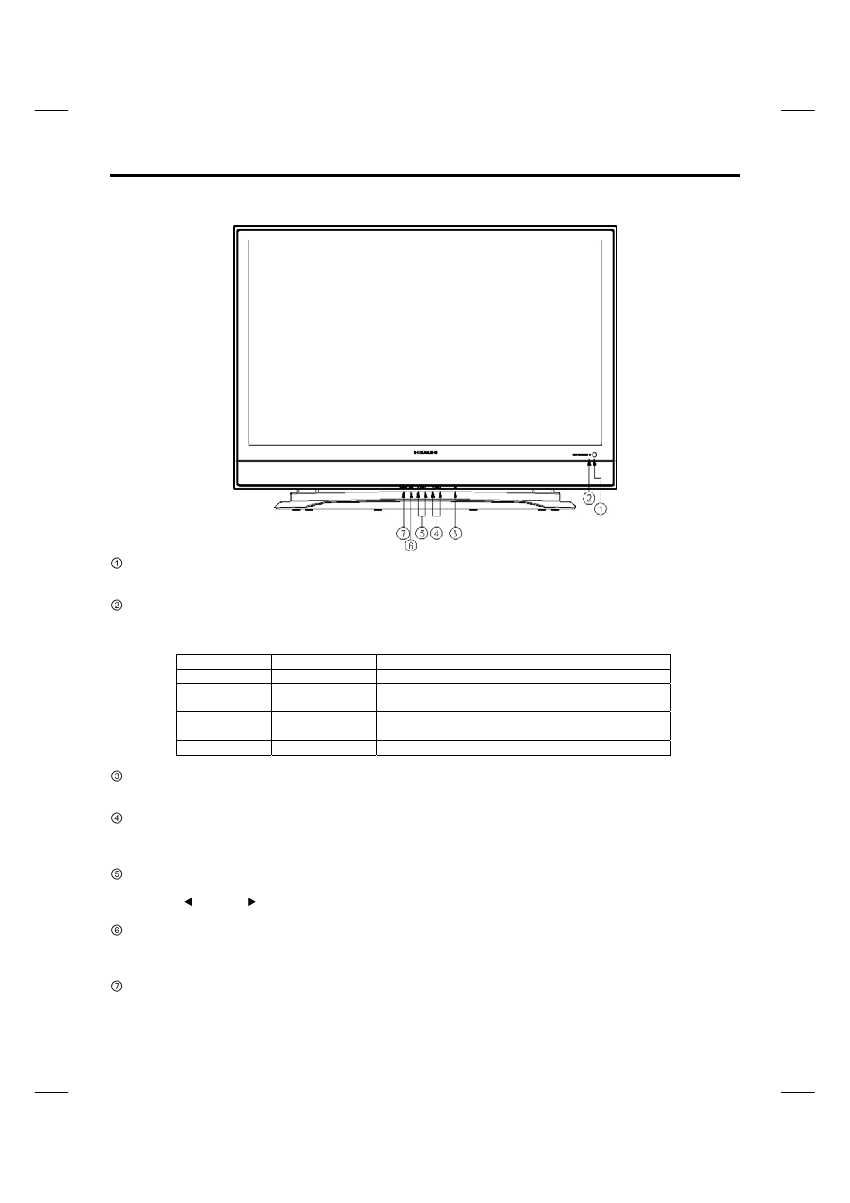 Front panel controls, Front view | Hitachi 42HDF52 User Manual | Page 13 / 50