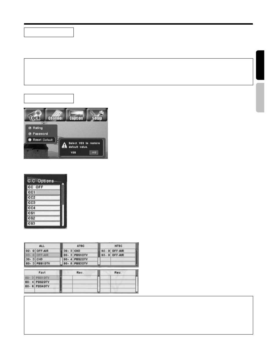 Setting up your dtv, Care of your hitachi plasma display, Closed caption | Favorite channel list | Hitachi 42HDF52 User Manual | Page 40 / 50