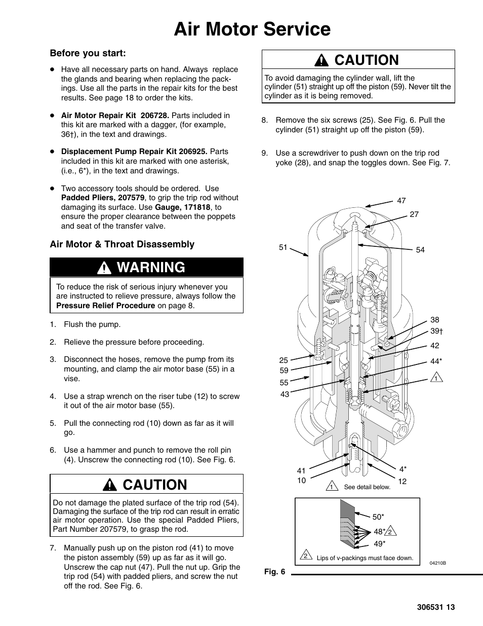 Air motor service, Warning, Caution | Hitachi SERIES J User Manual | Page 13 / 24