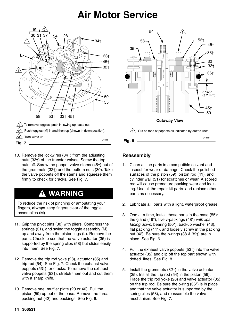 Air motor service, Warning | Hitachi SERIES J User Manual | Page 14 / 24