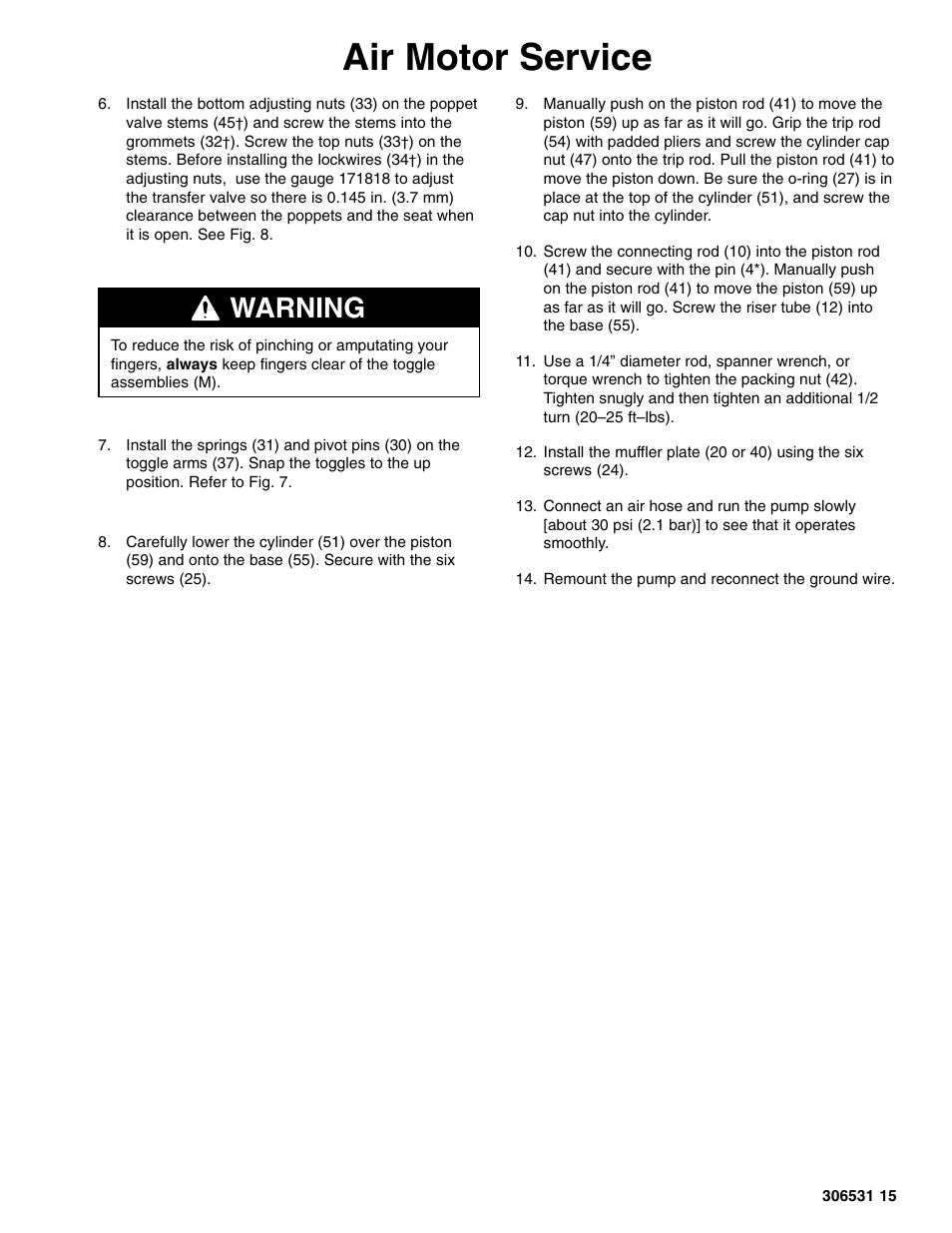 Air motor service, Warning | Hitachi SERIES J User Manual | Page 15 / 24