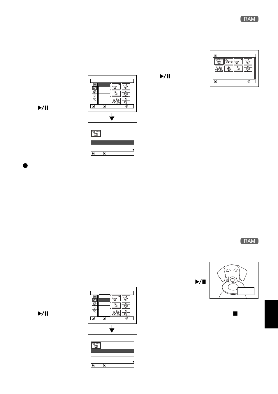 Switching to display of each play list (switch), Editing on play list, Playing back a play list (play) | Hitachi DZ-MV780A User Manual | Page 125 / 190