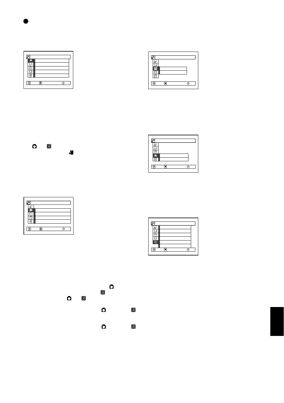 Flow of normal menu, English, Program ae (p. 86) white balance (p. 88) eis | P. 90) digital zoom (p. 56) microphone filter, P. 90) flash, P. 76) record functions setup movie quality, P. 95) self-timer, P. 96) on-screen information display output, P. 38) lcd/evf setup, P. 100) power save | Hitachi DZ-MV780A User Manual | Page 85 / 190