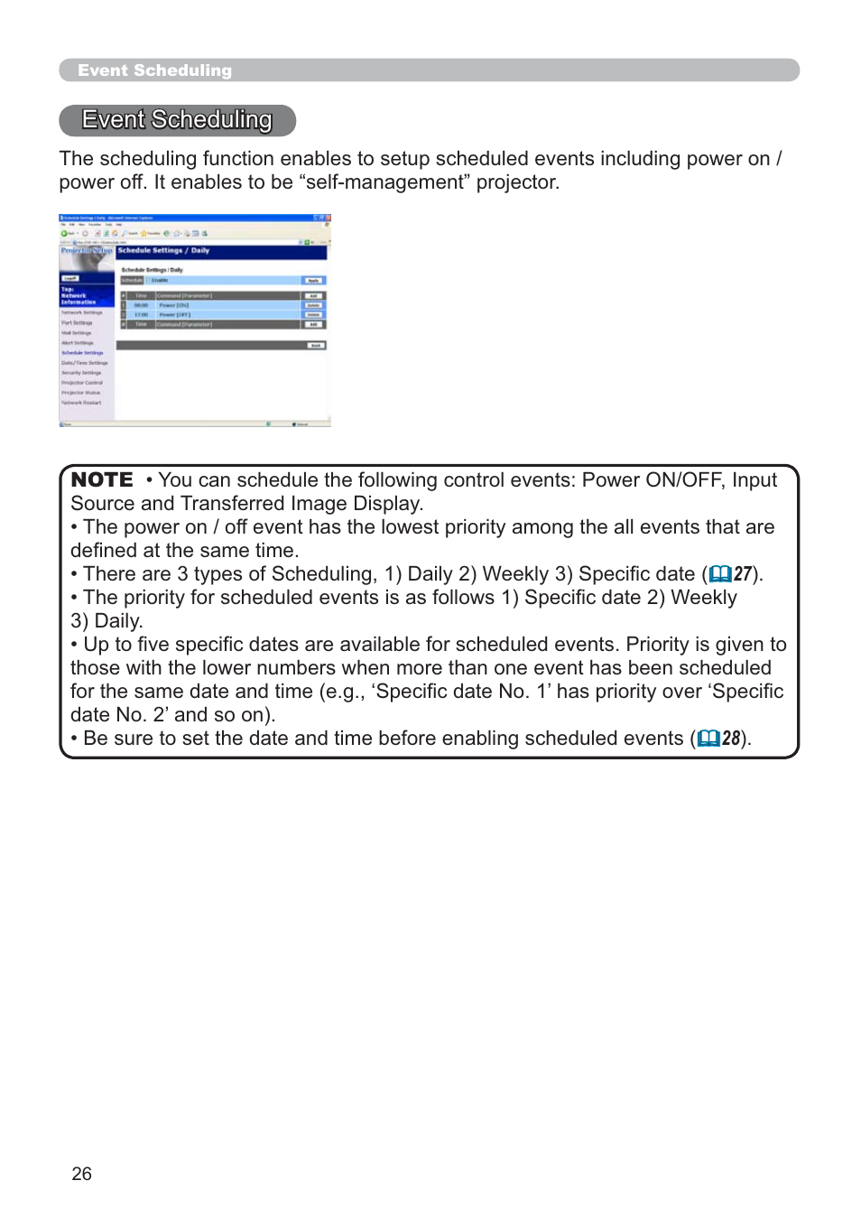 Event scheduling | Hitachi CP-X205 User Manual | Page 100 / 127