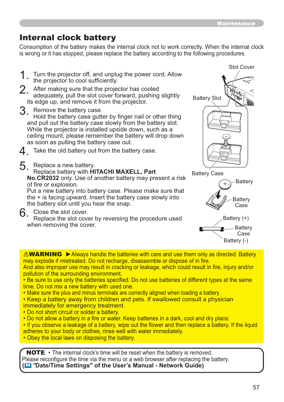 Internal clock battery | Hitachi CP-X205 User Manual | Page 66 / 127