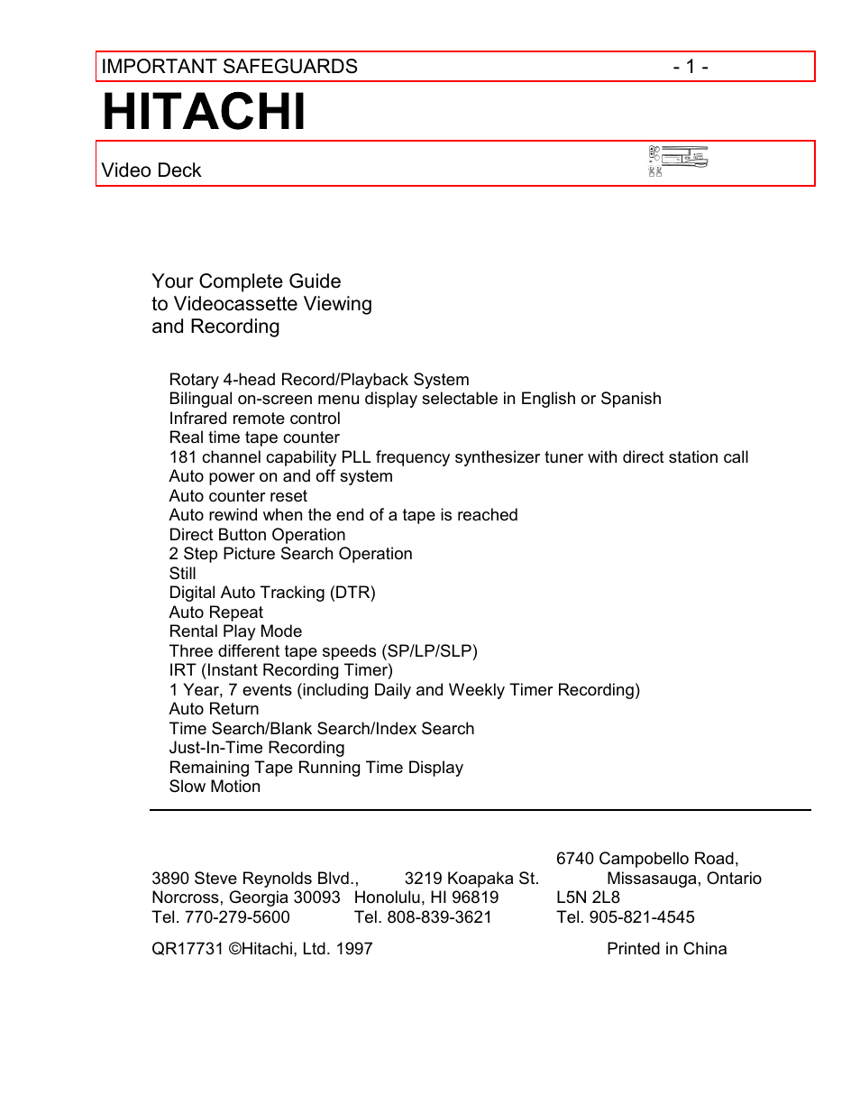 Hitachi VT-FX601A User Manual | 51 pages