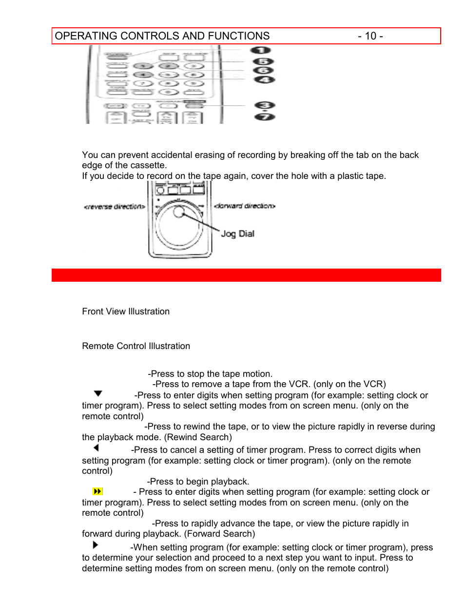 Erase prevention, Operating controls and functions | Hitachi VT-FX601A User Manual | Page 10 / 51