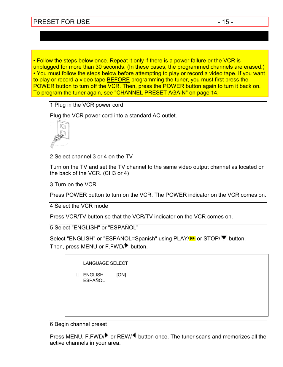 Automatic channel preset (without a cable box) | Hitachi VT-FX601A User Manual | Page 15 / 51