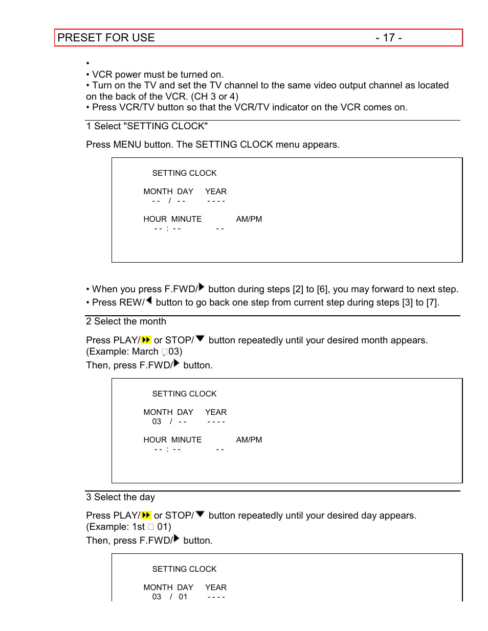 Preset for use - 17 | Hitachi VT-FX601A User Manual | Page 17 / 51