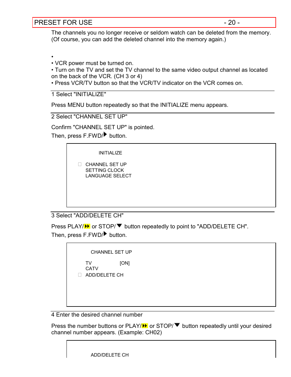 Preset for use - 20 | Hitachi VT-FX601A User Manual | Page 20 / 51