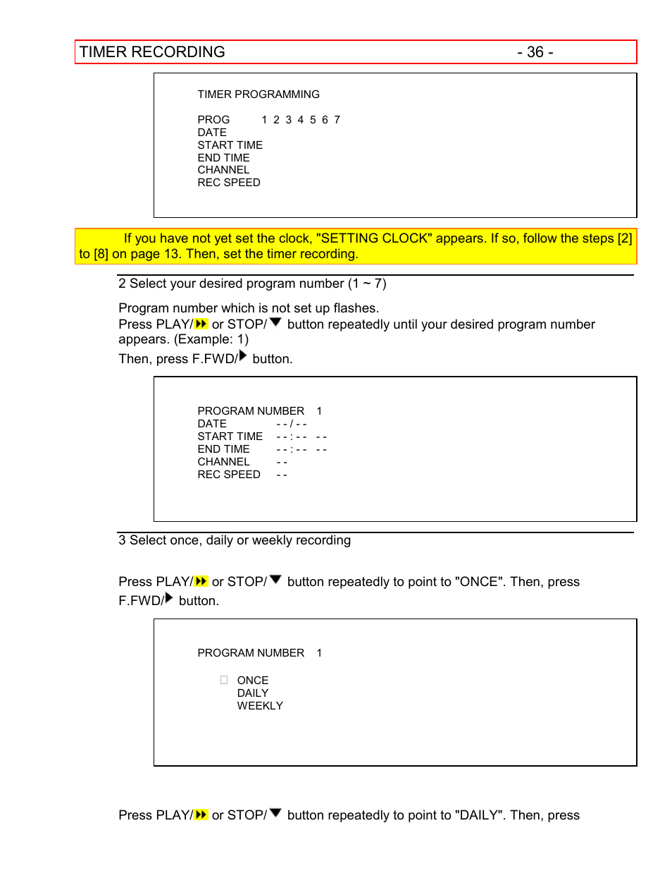Timer recording - 36 | Hitachi VT-FX601A User Manual | Page 36 / 51