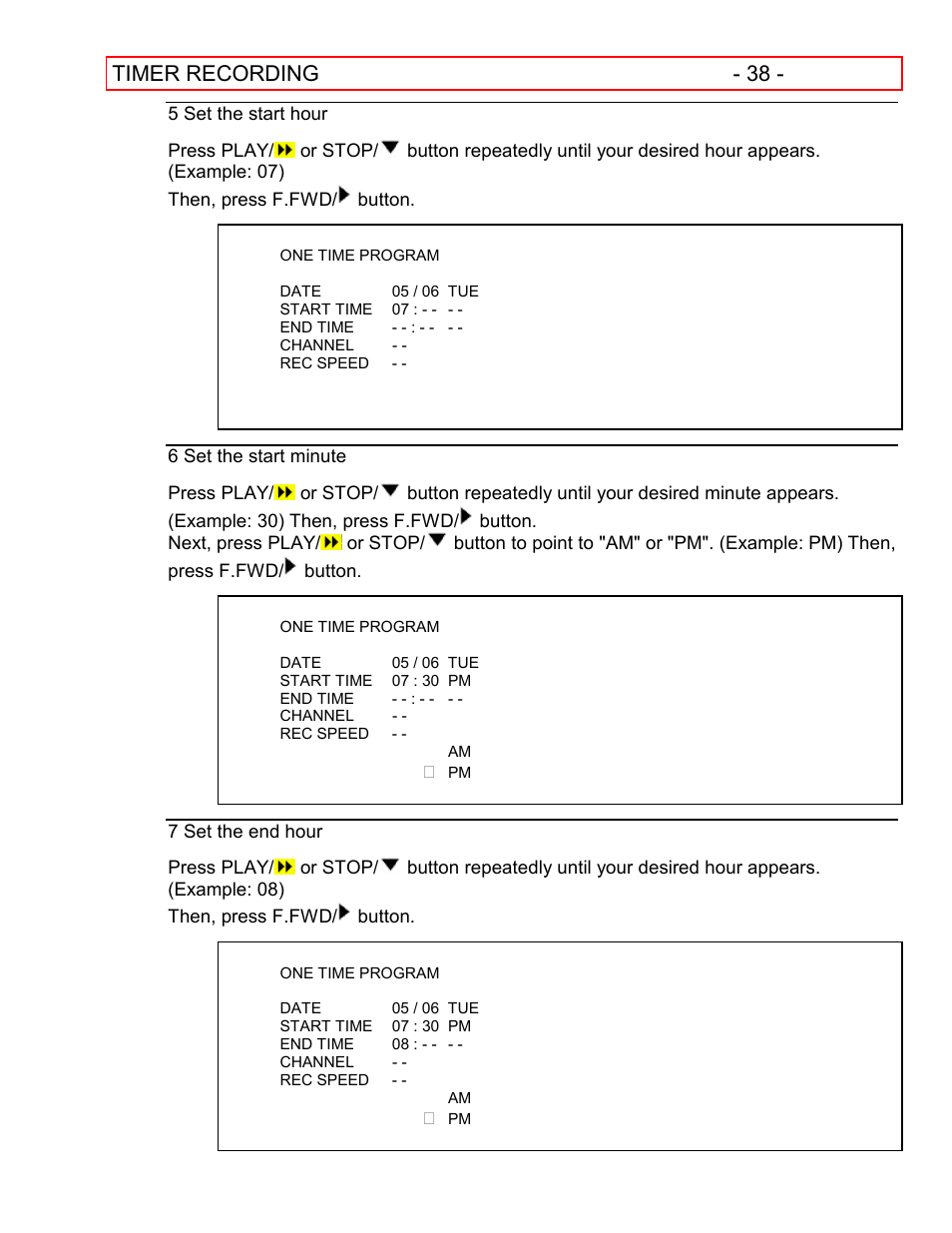 Timer recording - 38 | Hitachi VT-FX601A User Manual | Page 38 / 51