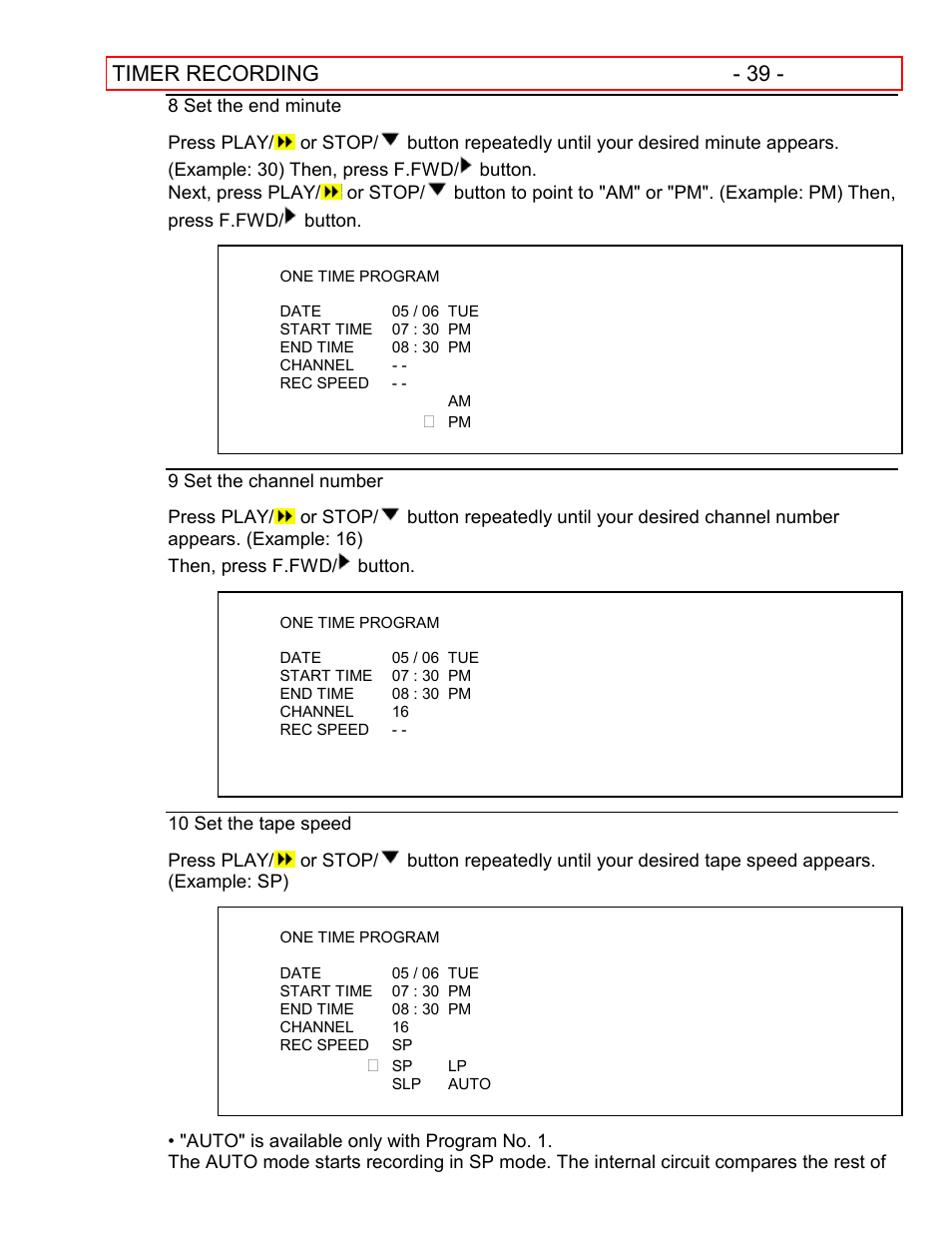 Timer recording - 39 | Hitachi VT-FX601A User Manual | Page 39 / 51