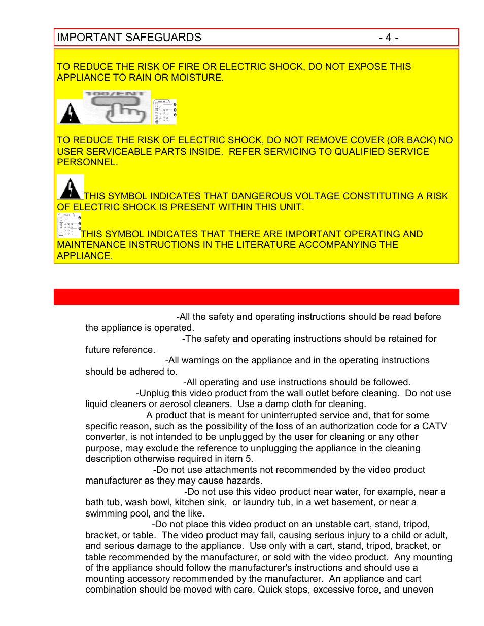 Important safeguards | Hitachi VT-FX601A User Manual | Page 4 / 51