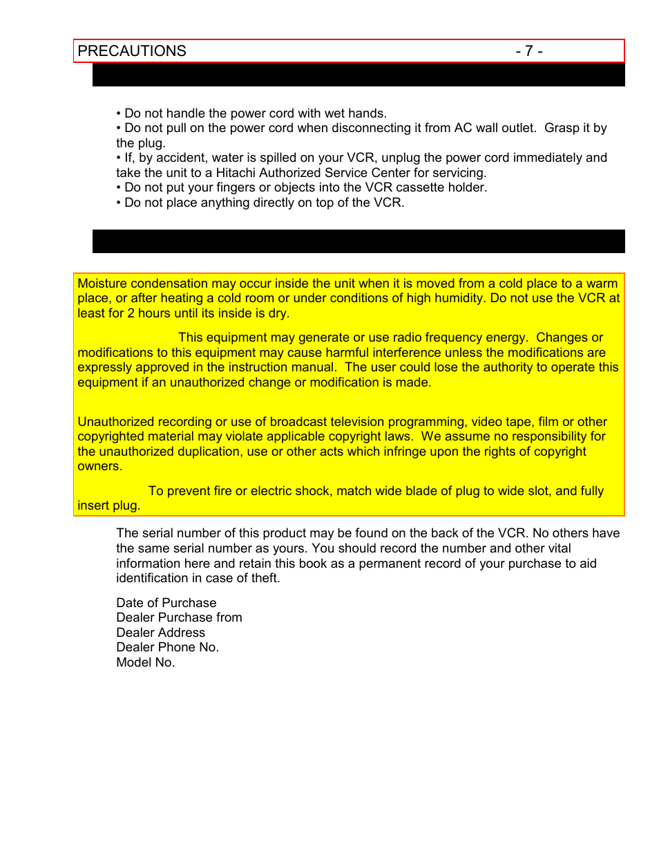 Hitachi VT-FX601A User Manual | Page 7 / 51
