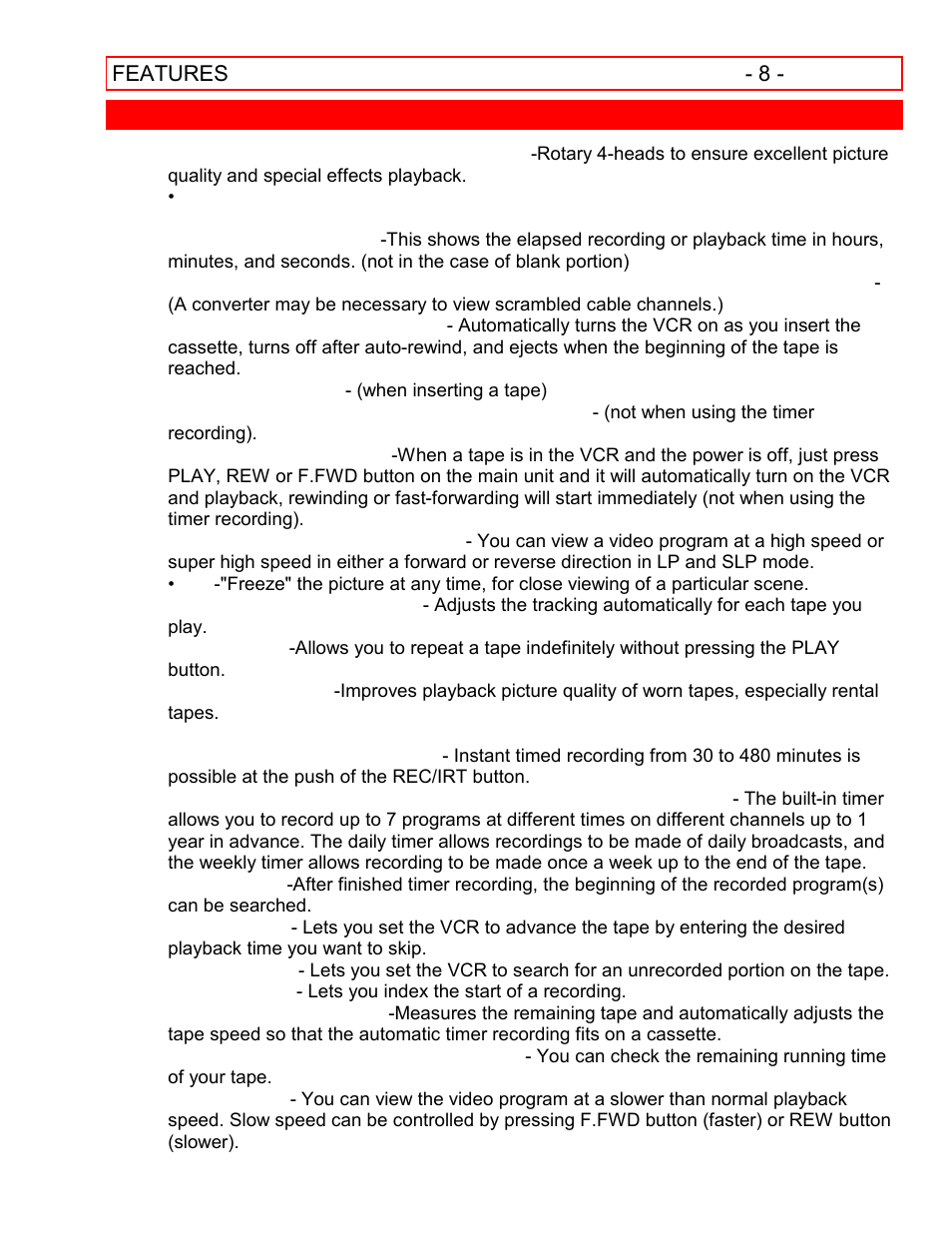 Features | Hitachi VT-FX601A User Manual | Page 8 / 51