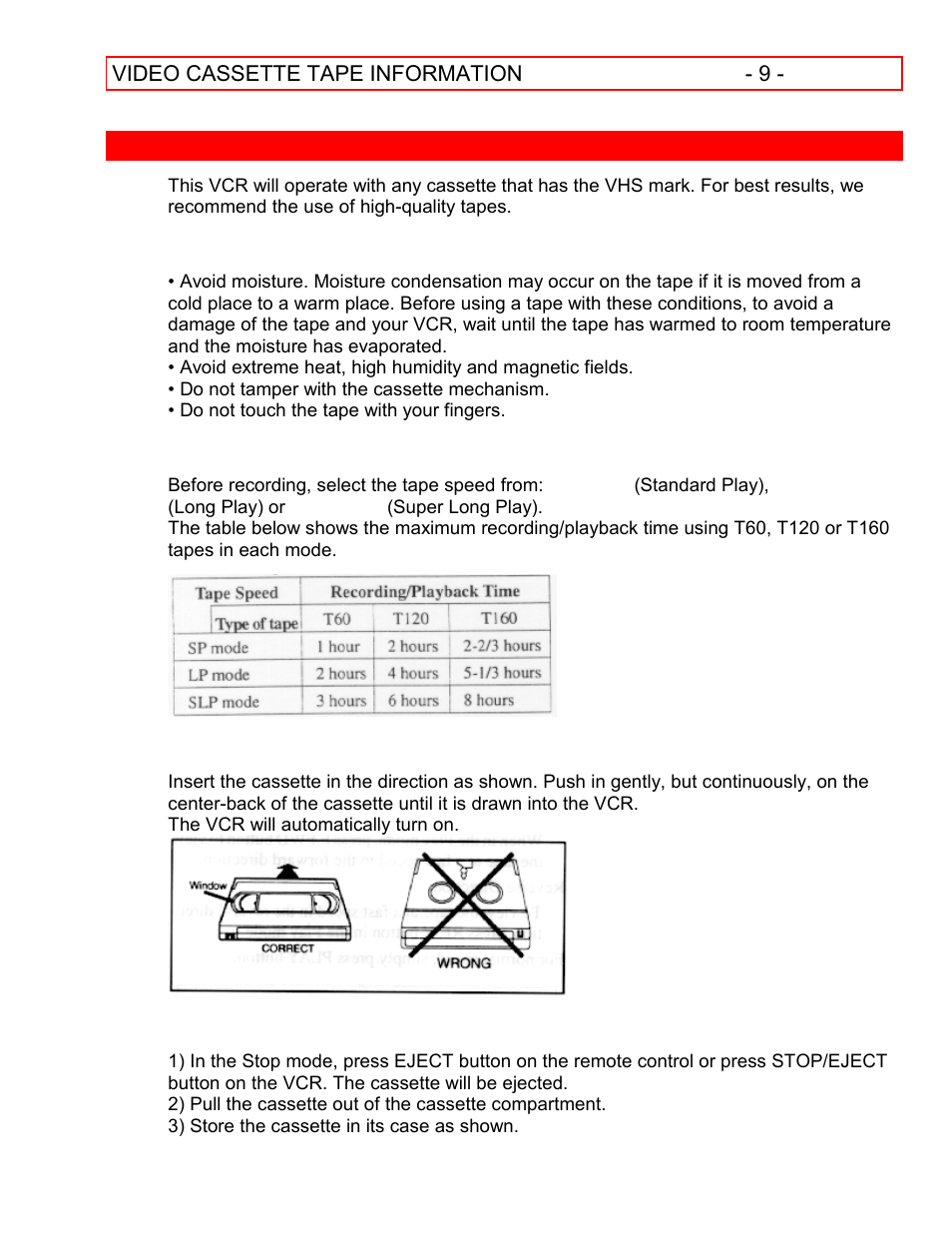 Video cassette tape information | Hitachi VT-FX601A User Manual | Page 9 / 51