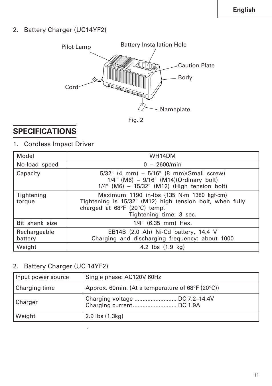 Specifications | Hitachi WH14DM OM User Manual | Page 11 / 76