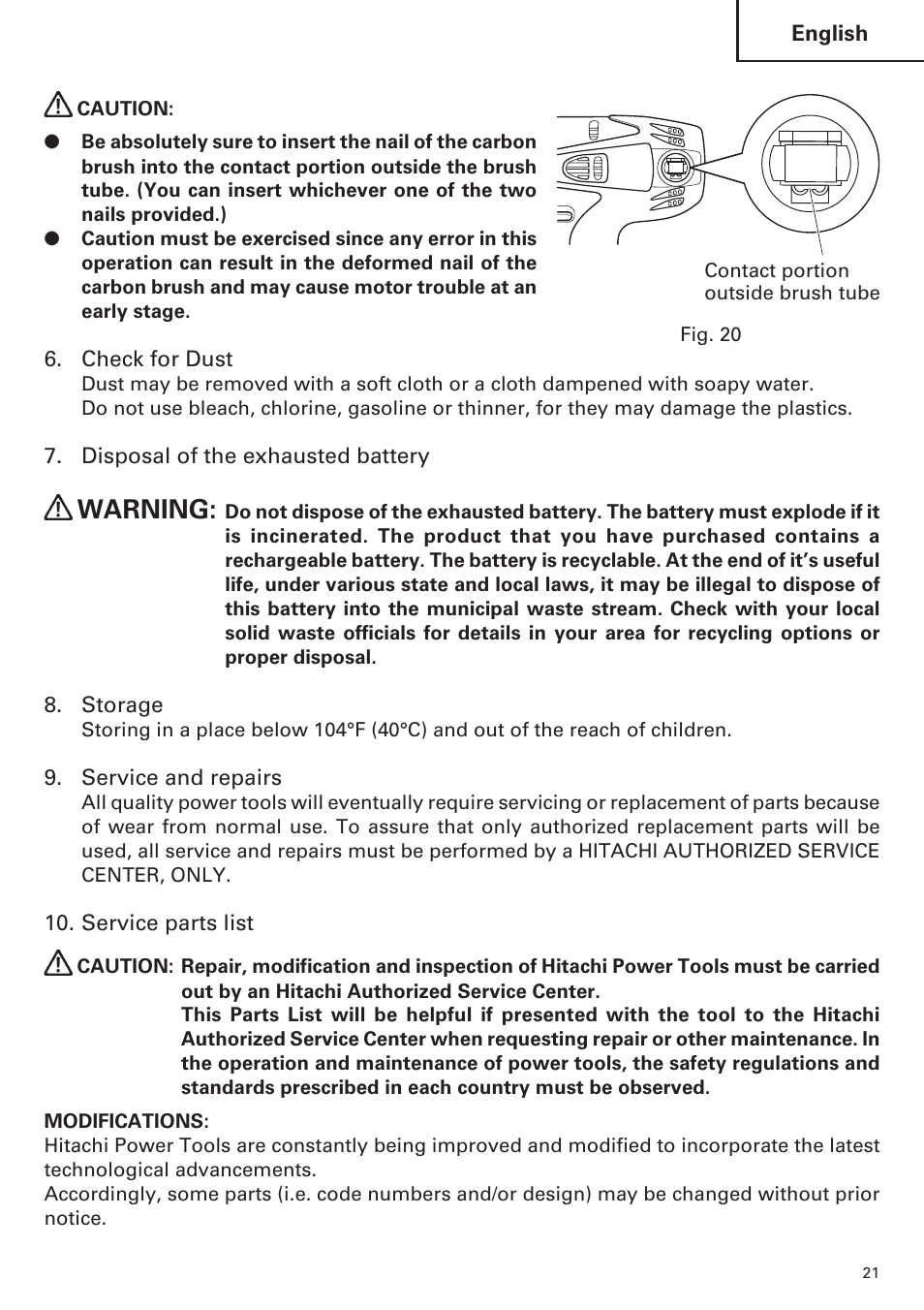 Warning | Hitachi WH14DM OM User Manual | Page 21 / 76