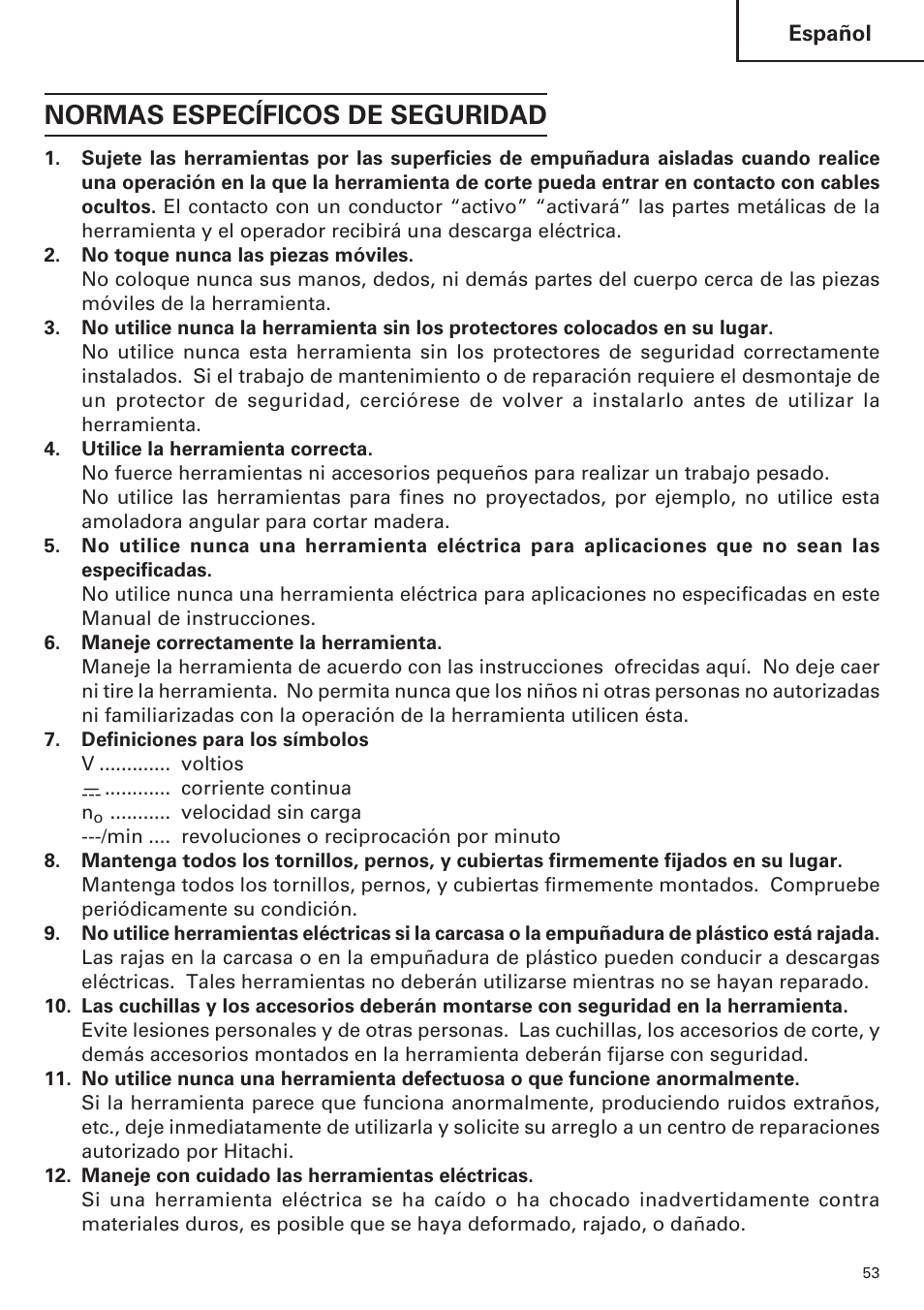 Normas específicos de seguridad | Hitachi WH14DM OM User Manual | Page 53 / 76