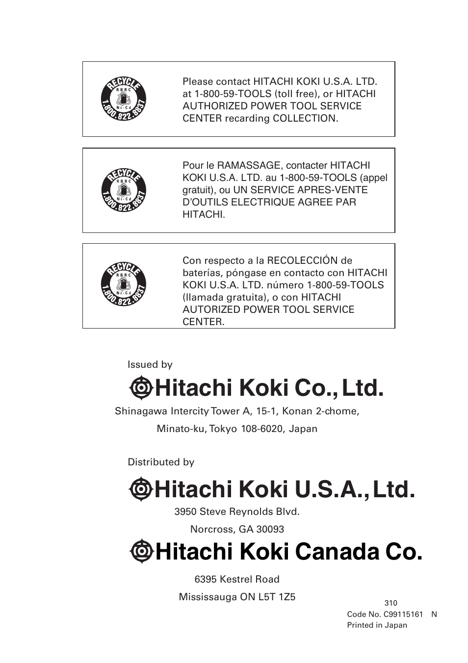 Hitachi WH14DM OM User Manual | Page 76 / 76