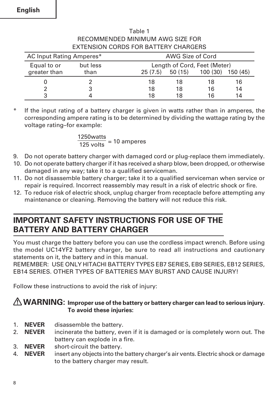 Warning | Hitachi WH14DM OM User Manual | Page 8 / 76