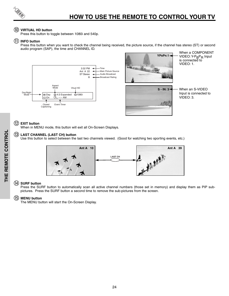 How to use the remote to control your tv, The remo te contr ol | Hitachi 51G500S User Manual | Page 24 / 72