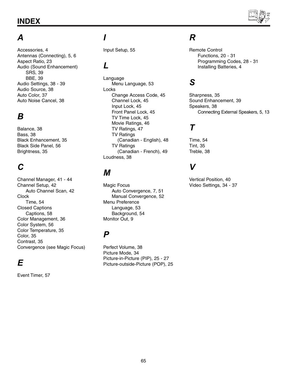 Index | Hitachi 51G500S User Manual | Page 65 / 72