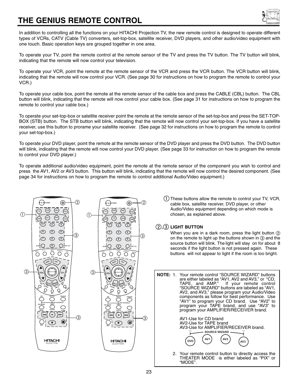 The genius remote control, ቢባ ቤ ቤ ቤ | Hitachi 61SWX12B User Manual | Page 23 / 76