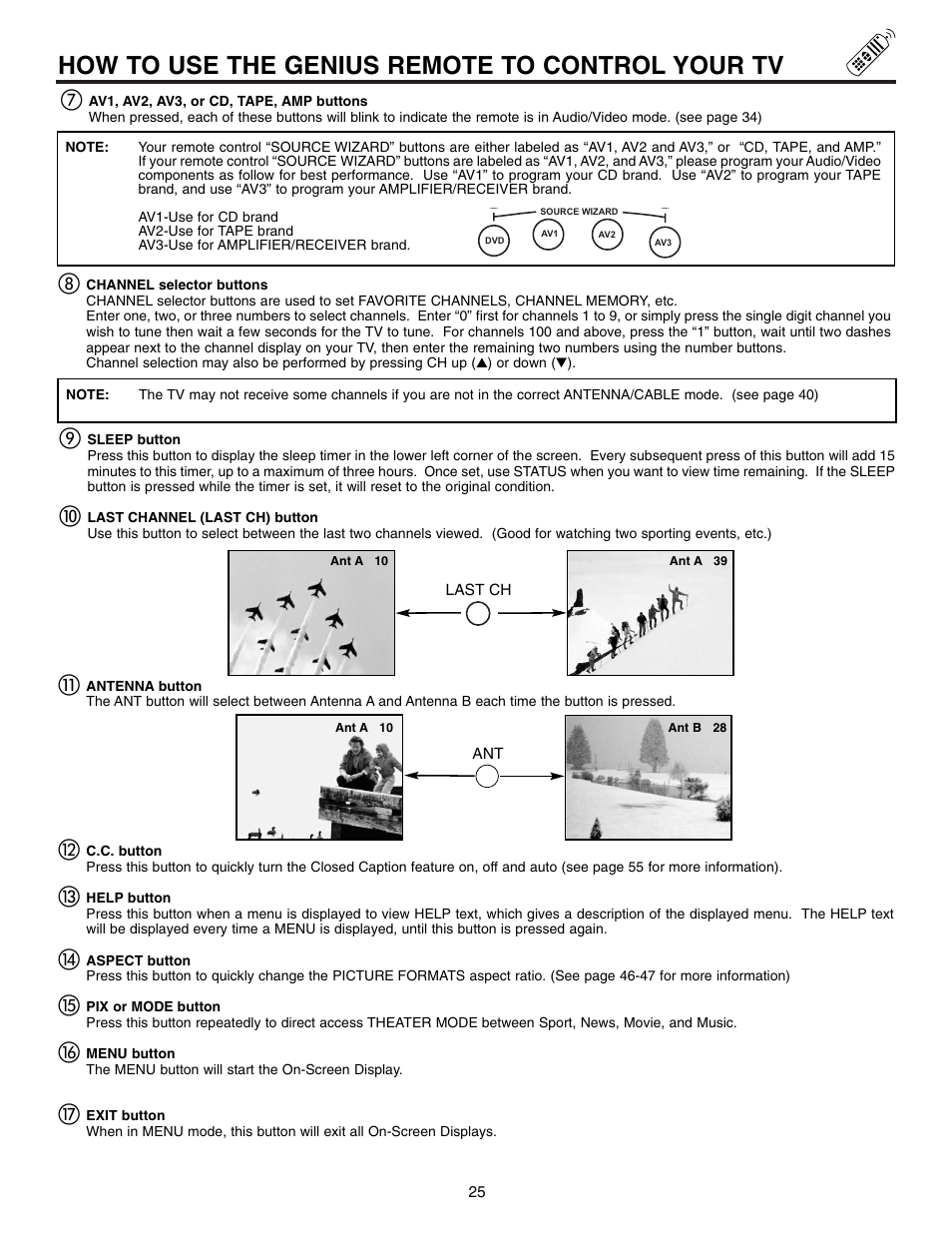 How to use the genius remote to control your tv | Hitachi 61SWX12B User Manual | Page 25 / 76
