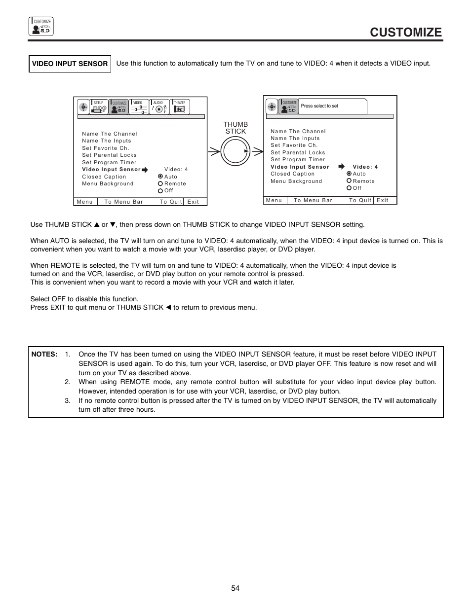 Customize | Hitachi 61SWX12B User Manual | Page 54 / 76