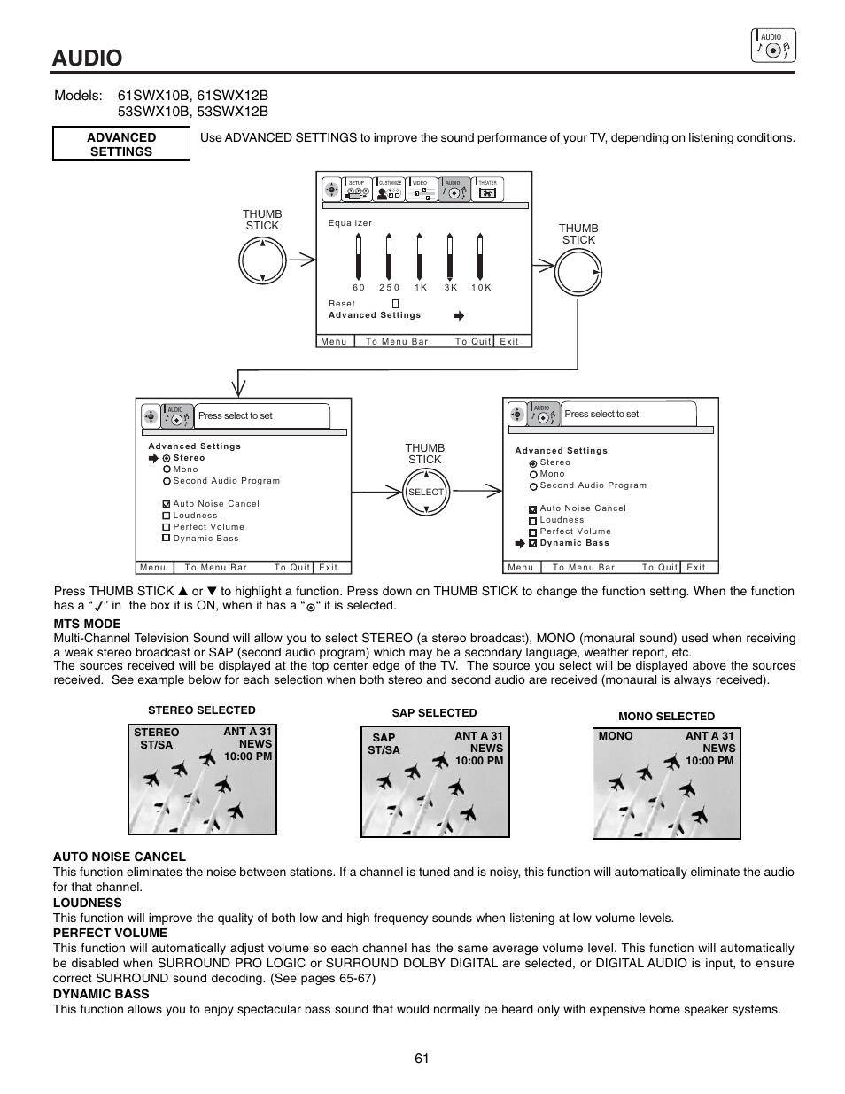 Audio | Hitachi 61SWX12B User Manual | Page 61 / 76