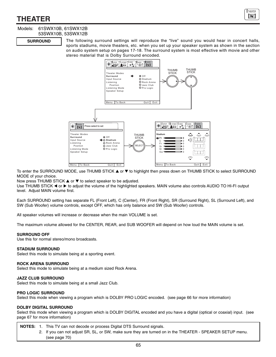 Theater | Hitachi 61SWX12B User Manual | Page 65 / 76