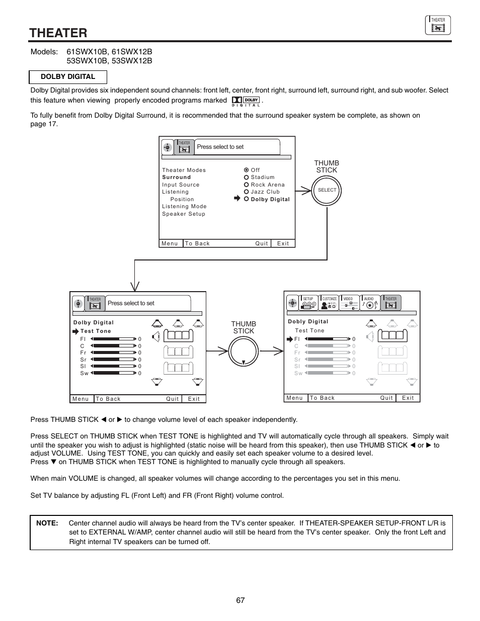 Theater | Hitachi 61SWX12B User Manual | Page 67 / 76