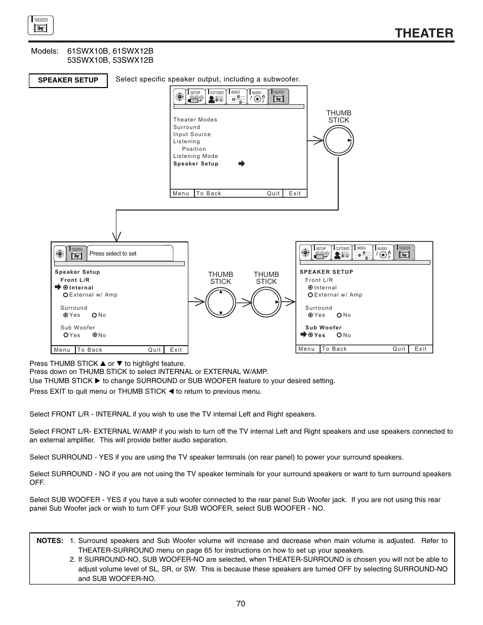 Theater | Hitachi 61SWX12B User Manual | Page 70 / 76