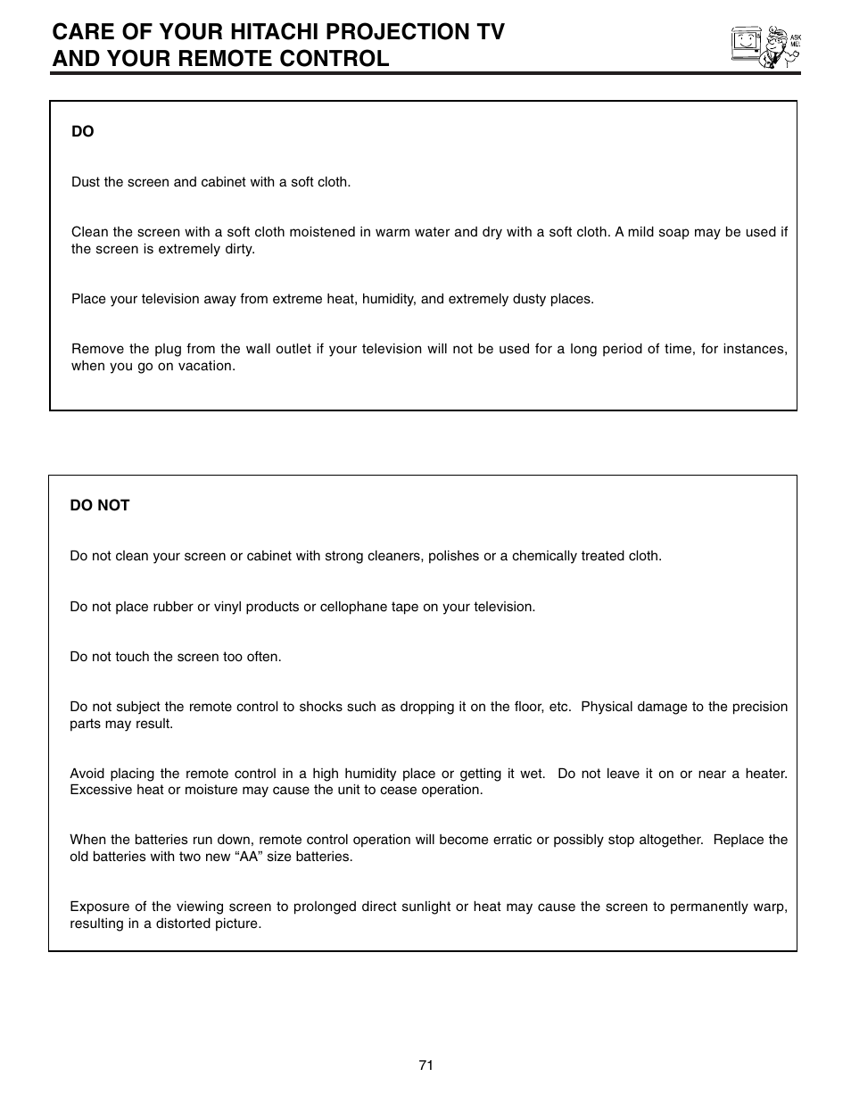 Hitachi 61SWX12B User Manual | Page 71 / 76