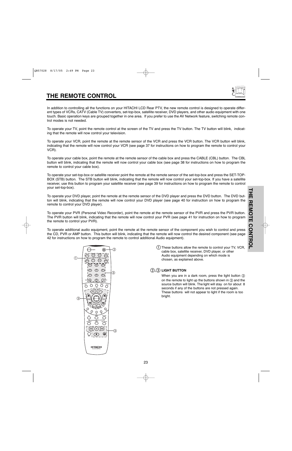 The remote control, ቢባ ቤ ቤ ቤ | Hitachi 50V500G User Manual | Page 23 / 84