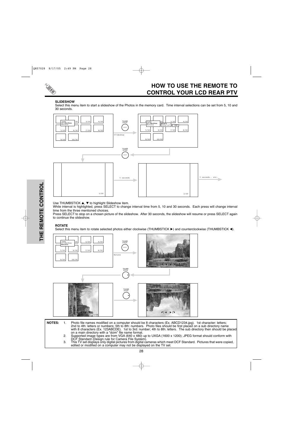 How to use the remote to control your lcd rear ptv, The remote control | Hitachi 50V500G User Manual | Page 28 / 84