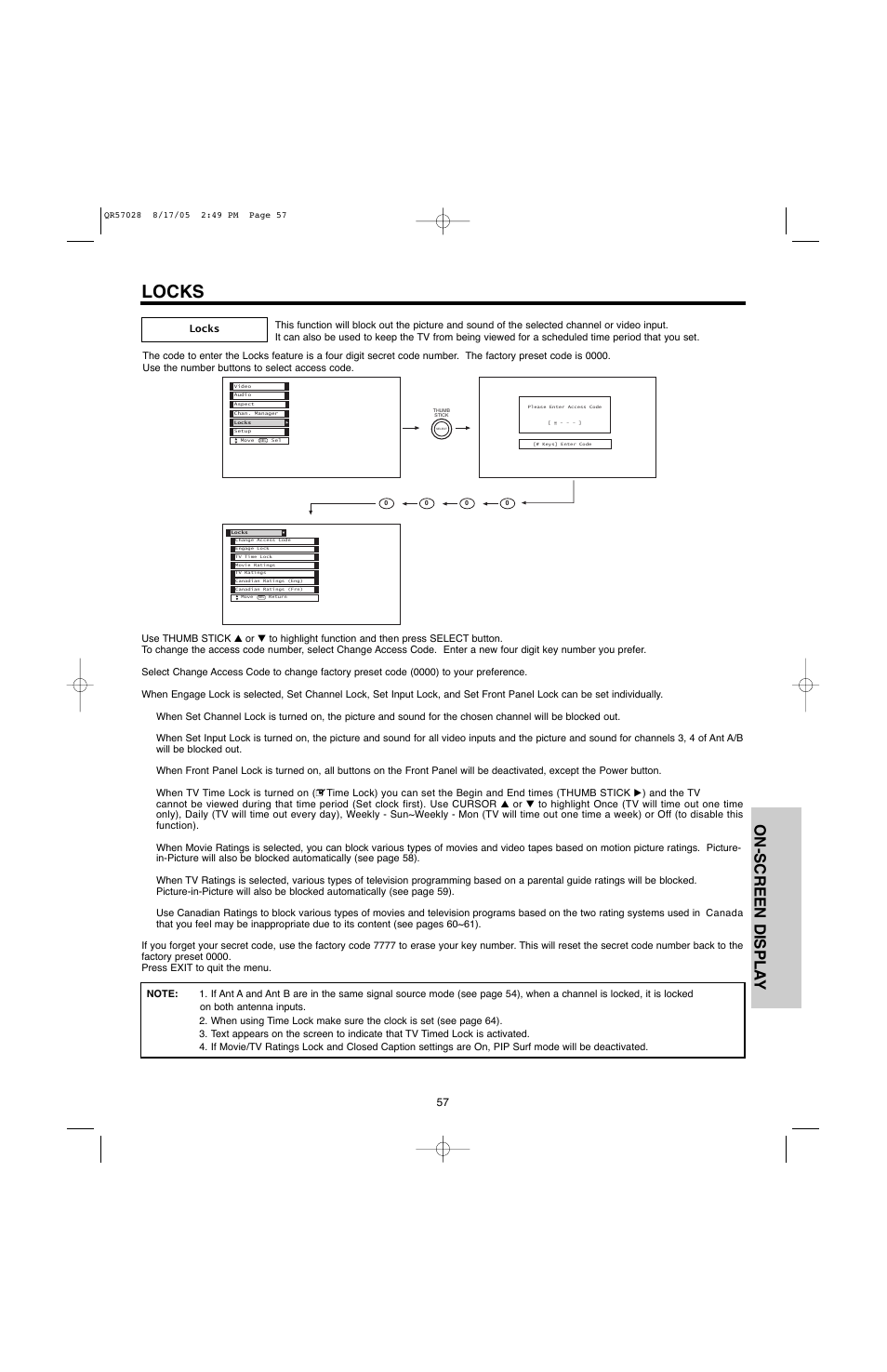 Locks, On-screen displa y | Hitachi 50V500G User Manual | Page 57 / 84