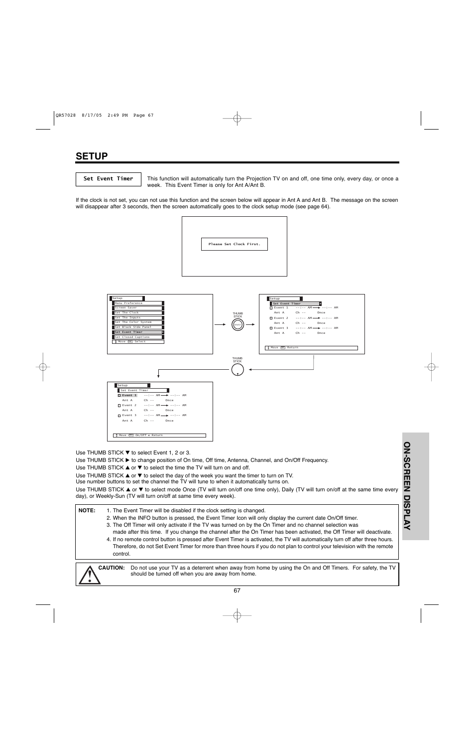 Setup, On-screen displa y | Hitachi 50V500G User Manual | Page 67 / 84