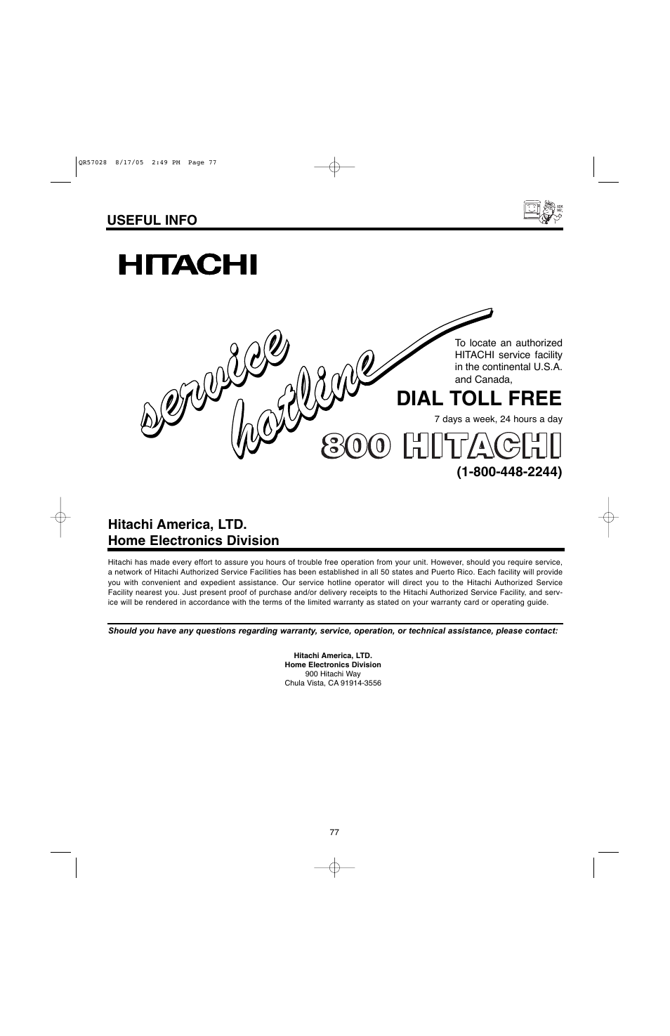 Service ser vic e | Hitachi 50V500G User Manual | Page 77 / 84