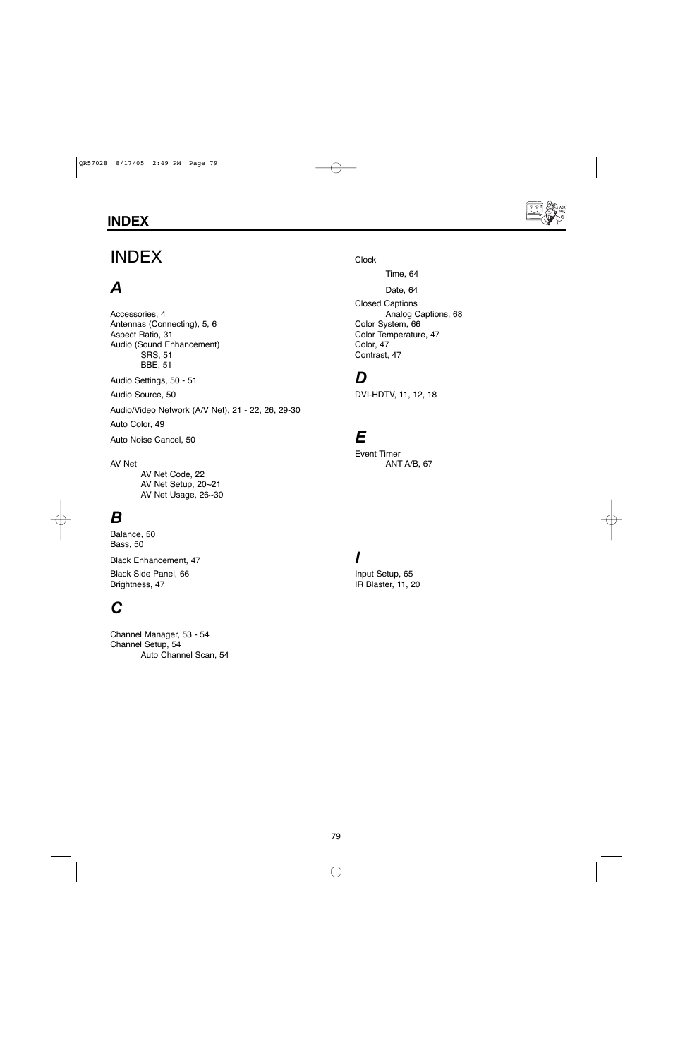 Index | Hitachi 50V500G User Manual | Page 79 / 84