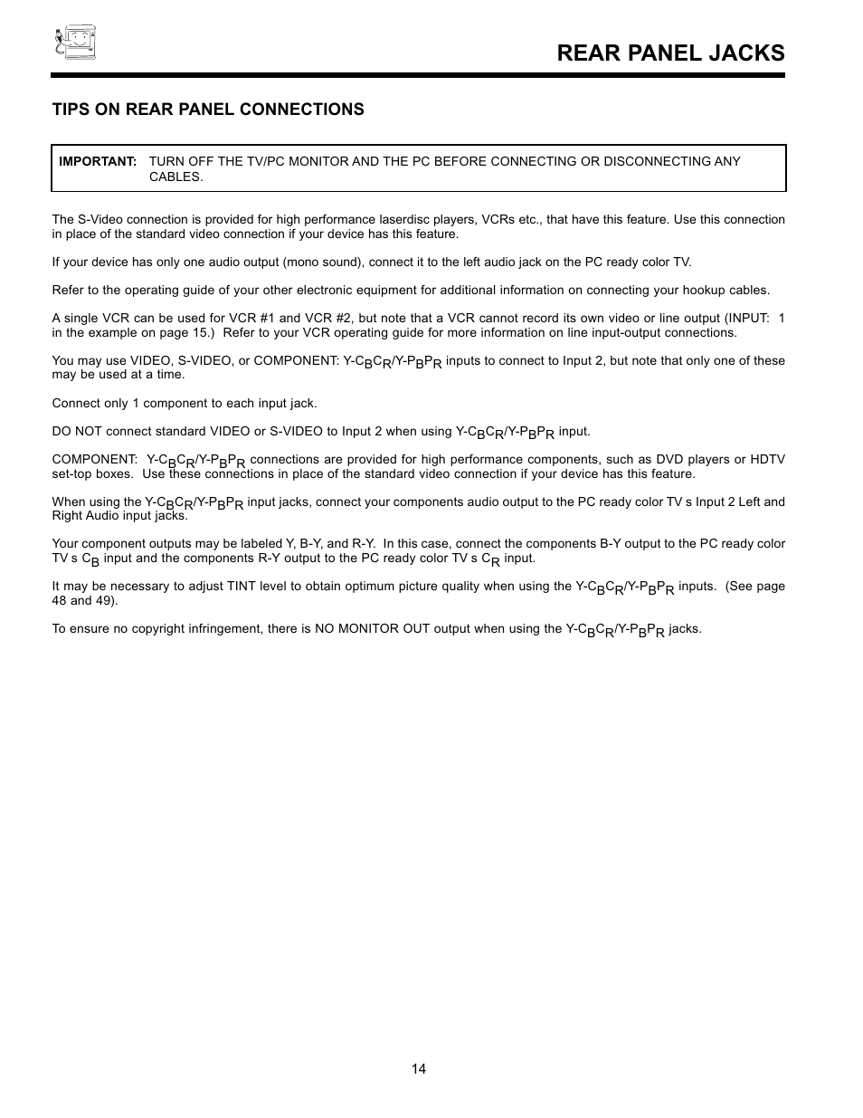 Rear panel jacks | Hitachi 36SDX01SR User Manual | Page 14 / 80