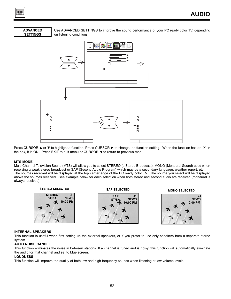 Audio | Hitachi 36SDX01SR User Manual | Page 52 / 80