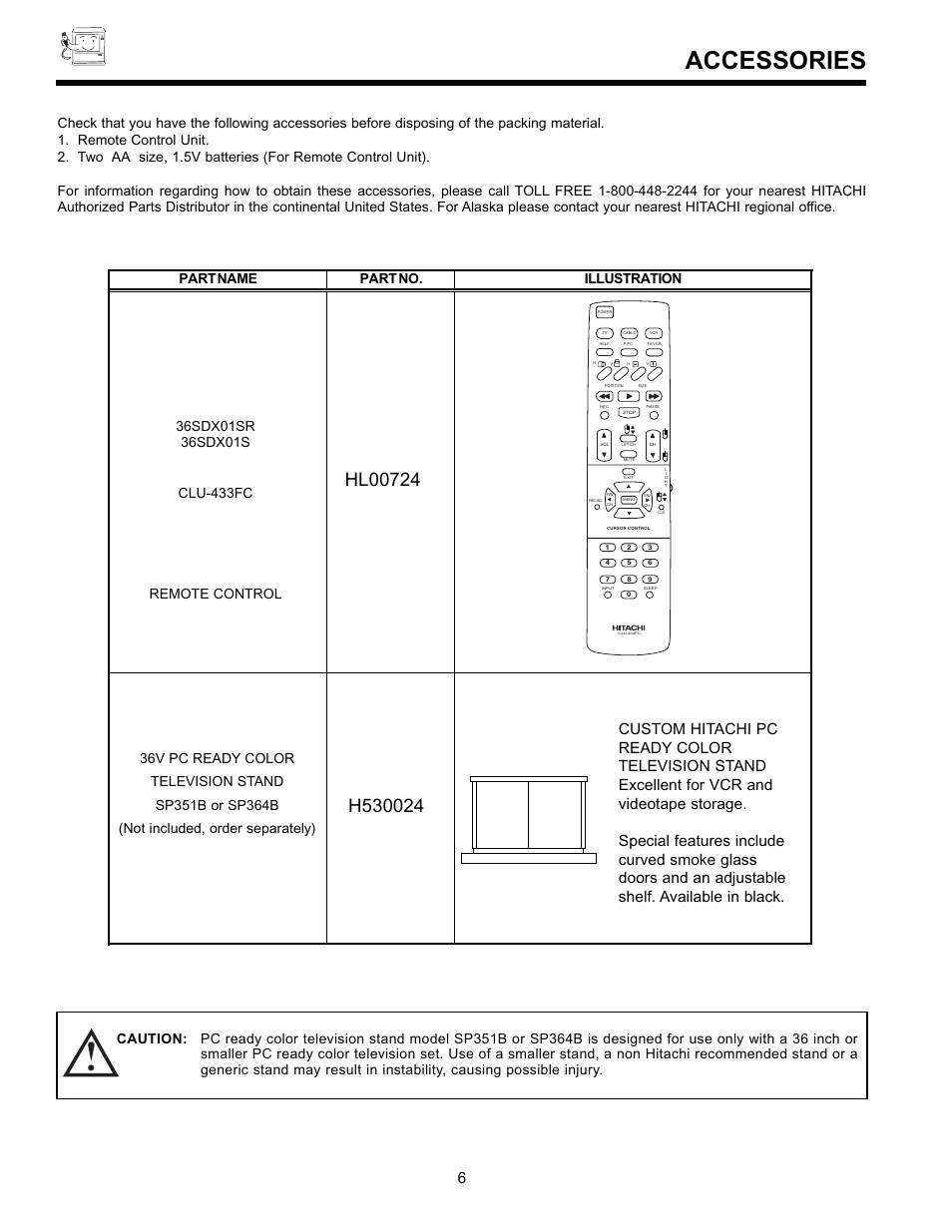 Accessories | Hitachi 36SDX01SR User Manual | Page 6 / 80